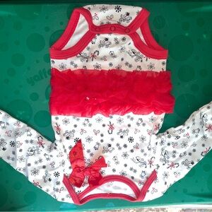 Red and White Baby Onesie with Floral Print